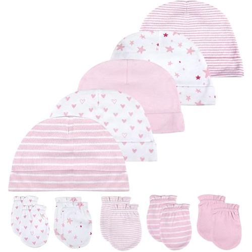 Newborn Baby Soft Cotton Organic Cap and Mitten Set Sunny Hats 10 Pack for Hospital Baby Boy and Girl(0-6 Months)