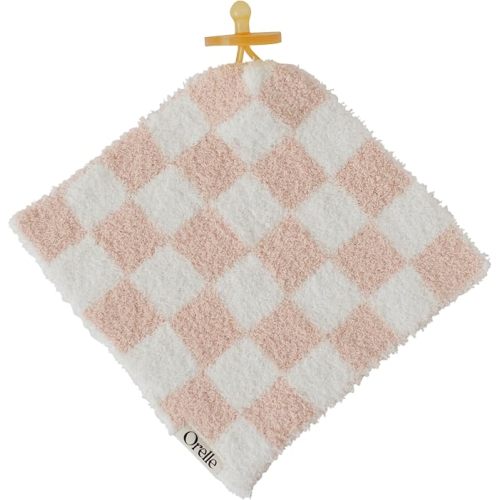 Orelle Checkered Baby Lovey | Pacifier Holder | Ultra-Soft & Cozy Loveys for Babies | Newborn Gift & Registry Must-Have | 9x9” | Pink