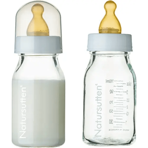 Natursutten Glass Baby Bottles 8 oz and 4 oz - Anti-Colic Baby Bottles for Breastfeeding Babies, Suitable for Boiling and Freezing - Bottles with Natural Rubber, Slow Flow Nipples for Newborn Babies