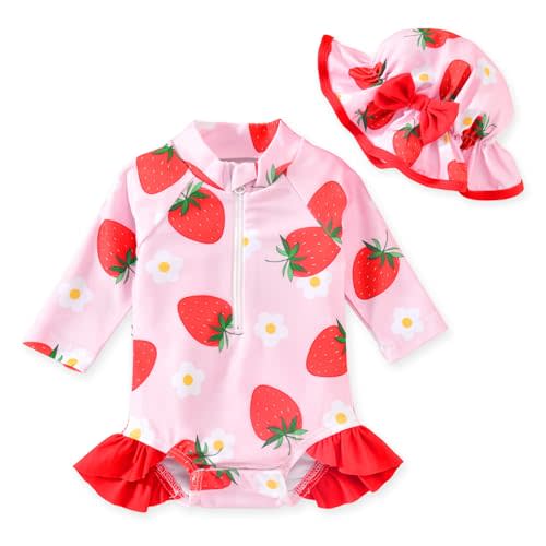 Aalizzwell Baby Girls Long Sleeve One Piece Swimsuit with Hat