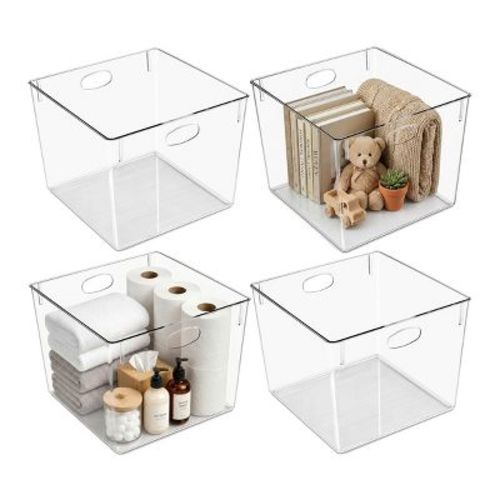 Sorbus Clear 13.5x13.5 Cube Storage Bins, 4 Pack Extra Large Square Organizer Bins with Handles
