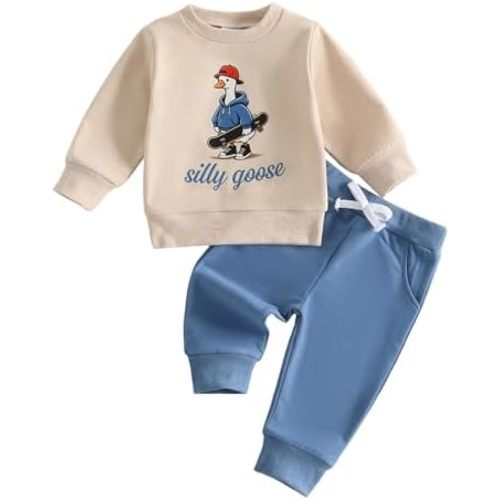 Baby Boy Fall Winter Outfit Goose Sweatshirt Pants Set Toddler Clothes