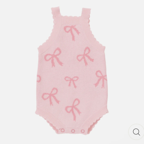 Classic Knitted Romper - Pink Bows