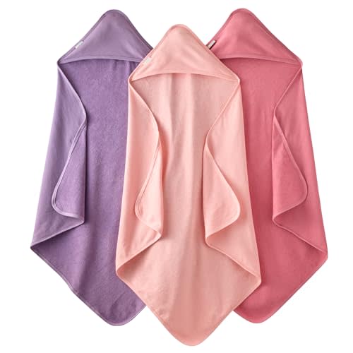 Butterblu Harper - 100% Organic Cotton Hooded Towels in Soft and Absorbent Baby Terry, 3-Pack, Pink, One Size