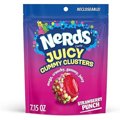 NERDS Juicy Gummy Clusters, Strawberry Punch, Juicy and Gummy Candy, 1 Stand Up Bag, for Snacking and Sharing, 7.15 oz