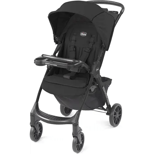 Chicco Mini Bravo Plus Lightweight Stroller for Babies and Toddlers, 3-Position Reclining Seat and UPF-Rated Canopy, Child and Parent Trays, Self-Standing Fold | Storm/Black