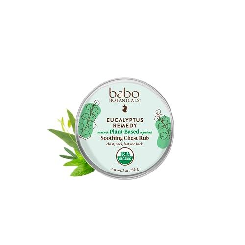 Babo Botanicals Eucalyptus Remedy Soothing Chest Rub - USDA Organic - Calming relief with eucalyptus, lavender & rosemary essential oils - Made without Camphor or Petroleum - For ages 3+