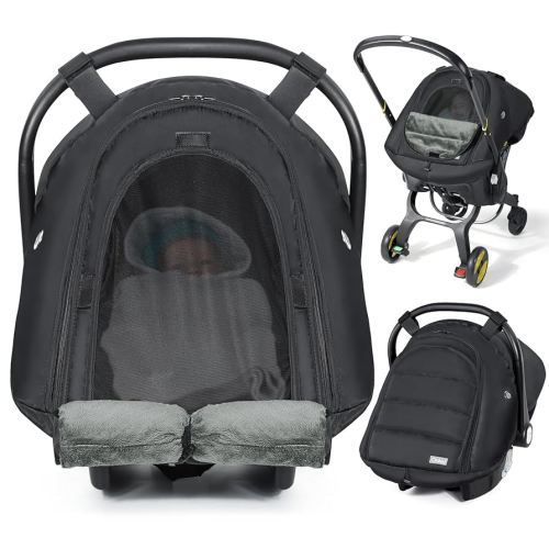 Orzbow Winter Car Seat Cover for Babies, Waterproof Carseat Canopy Cover with Mesh Window of Breathable, Warm and Cozy Baby Car Seat & Carrier Covers for Cold Weather, Machine Washable, Black