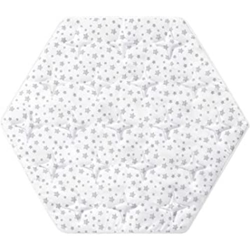 Hexagon Playpen Mat Compatible with POP 'N GO Baby Playpen, 59 Inch Hexagon Playpen Mattress Pad, Non Slip and Padded Play Mat White with Star Print