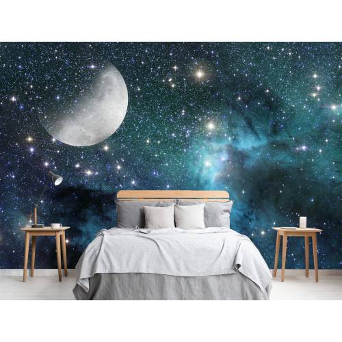 Fantastic Full Moon Outer Space Wallpaper Peel and Stick \ Traditional, Fantasy Night Sky Galaxy Stars Scenery Wallpaper Bedroom Wallpaper