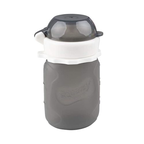 Grey 3.5 oz Squeasy Snacker Spill Proof Silicone Reusable Food Pouch - for Both Soft Foods and Liquids - Water, Apple Sauce, Yogurt, Smoothies, Baby Food - Dishwasher Safe