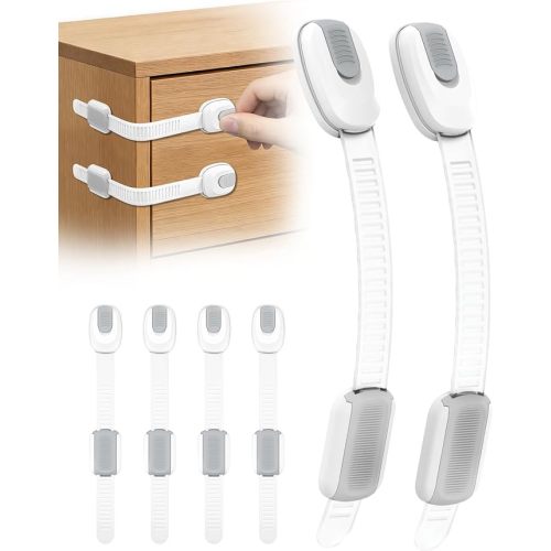 8 Packs Cabinet Locks Baby Proofing, Child Proof Cabinet Locks with 3M Adhesive, No-Drill Child Safety Cabinet Lock, Flexible for Drawer, Door, Fridge, Trashcan, Toilet Seat, Pantry