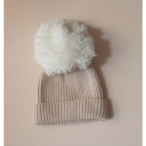 Cuff Knit Pom Pom Beanie in Tan – Sweet June