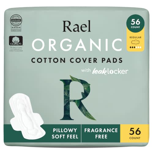 Rael Organic Cotton Cover Sanitary Pads for Women Moderate (Regular, 56 Ct) | Ultra Thin Period Pads with Wings, Regular Absorbency, Unscented, Chlorine Free, Period Essentials, Feminine Care