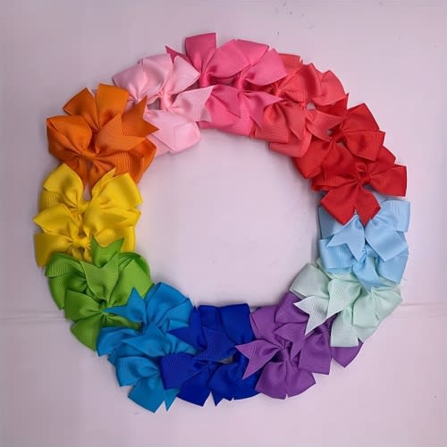 24pcs European and American Hot-Selling 12-Color Plain Satin Ribbon 3-Inch Bow Hair Clips, Duckbill Clips, Fishtail Butterfly Hair Accessories for s
