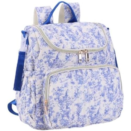 Lushandy Quilted Diaper Bag Backpack, Floral Puffer Diaper Backpack with Stroller Straps Large Baby Travel Hospital Bag