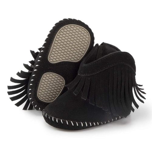 Meckior Baby Girls Cowboy Tassel Boots Side Zipper Moccasins Soft Bottom Non-Slip Toddler Shoe