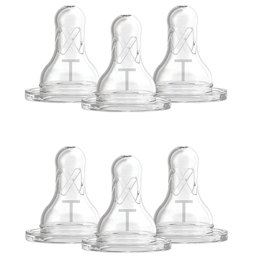 Dr. Brown's Level T Narrow Baby Bottle Nipple, Slower Flow Rate for Infants, 100% Silicone Bottle Nipple, BPA Free, 0m+ – 6-Pack