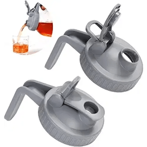 Wide Mouth Mason Jar Pour Spout Lid - 2 Pack Grey Airtight Pour Spout Lid with Handle, Turns your Mason Jar into Pitcher, BPA Free & Durable Flip Cap Lids Easy to Clean Fit for Canning Jars