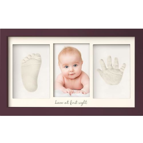 KeaBabies Baby Hand and Footprint Kit - Clay Handprint Keepsake Frame, Newborn Nursery Picture Frame, Personalized New Mom Gifts for Baby First Christmas Shower (Auburn)