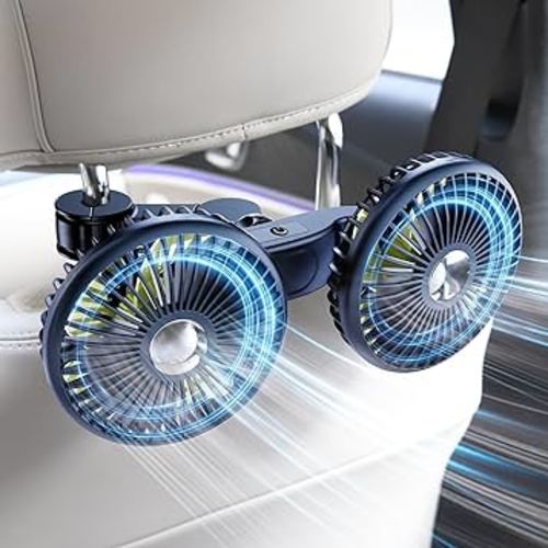 Dual Head Car Cooling Fan for Back Seat, Battery Powered Rechargeable USB Car Seat Headrest Fan for Baby Rear Facing, Summer Car Accessories Cooler That Blow Cold Air for Sedan SUV Rv Truck