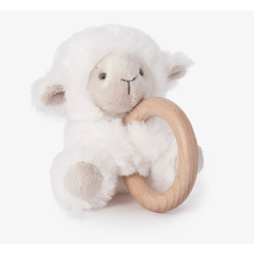 Plush Lamb Wooden Ring Rattle