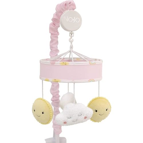 NoJo Happy Days Pink, Yellow and White Plush Sun and Clouds Musical Mobile