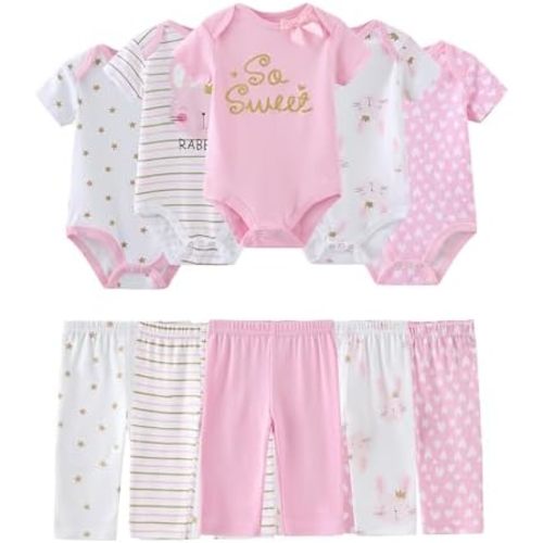 Baby Bodysuit and Pant Set Cotton Ribbed Mix Infant Girl Clothes