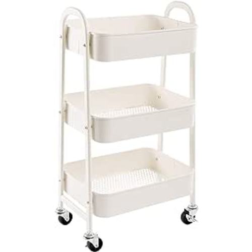 Amazon.com: AGTEK Makeup Cart, Movable Rolling Organizer Cart, White 3 Tier Metal Utility Cart : Office Products