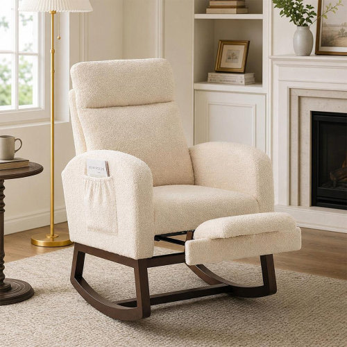 George Oliver Nursery Glider Rocking Chair with Footrest, Upholstered Rocker with High Back, Solid Wood Legs & Side Pockets, Accent Chair for Nursery, Living Room & Bedroom | Wayfair