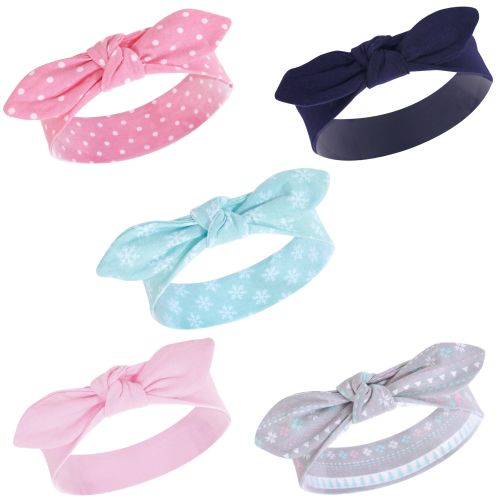 Hudson Baby Infant Girl Cotton Headbands 5pk, Winter Holiday, 0-24 Months - Winter Holiday