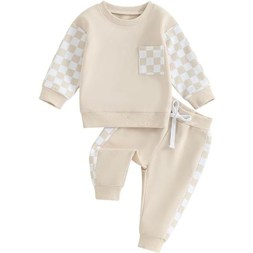 Toddler Baby Boy Fall Winter Outfit Contrast Color Long Sleeve Sweatshirts Stretch Jogger Pants Newborn Clothes Set