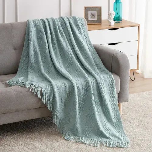 BOURINA Aqua Throw Blanket 50x60 Inches Throw Textured Solid Soft Sofa Couch Decorative Knit Blanket