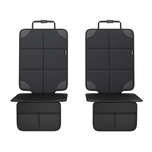 Car Seat Protector 2-Pack with Custom Zipper Storage Bag — Thickest Padding Seat Cushion Mat, 600D Oxford Waterproof Fabric, Non-Slip Backing, Mesh Pockets