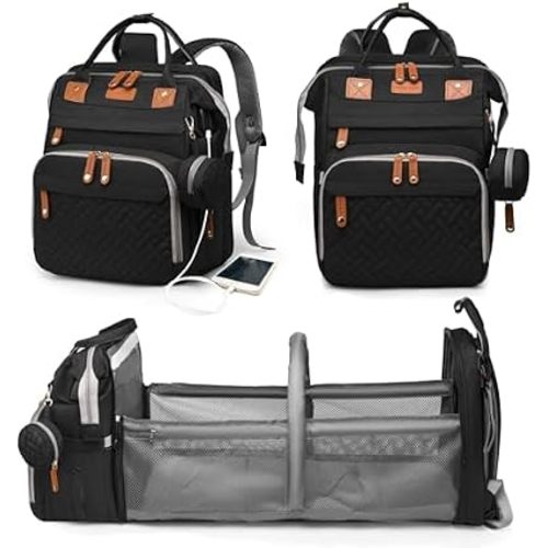Astro alan Baby Diaper Bag with Changing Station, Waterproof Diaper Bag Backpack for Moms Dads with USB Charging Port, Baby Shower Gifts, Baby essentials, Black