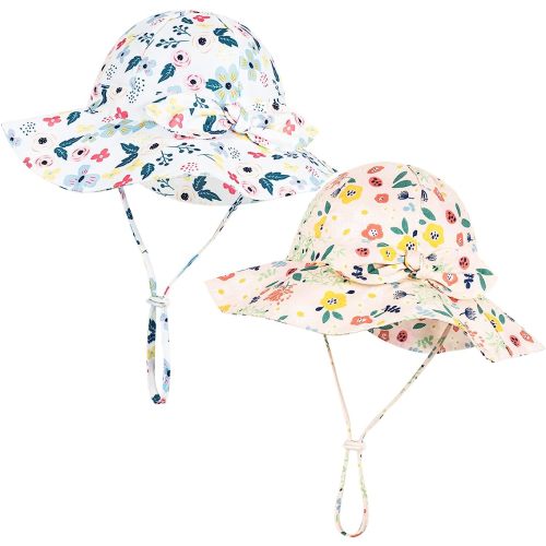 Baby Girl Sun Hat with UPF 50+ Outdoor Adjustable Beach Hat with Wide Brim Bucket Hats