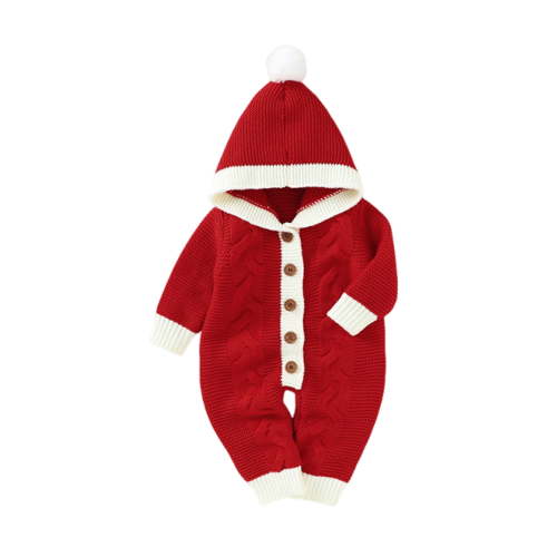 Winter Jumpsuits for Baby Girls Newborn Knitted Sets With Hood Infants Winter Solid Color Romper Sweater Suits (Red 0 Months)