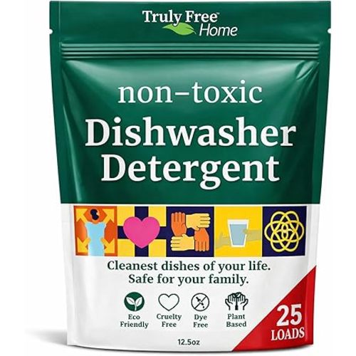 Truly Free Dishwasher Detergent Powder | Natural Dish Detergent, Dishwasher Soap | Plastic Free, Plant-Based, Clean, Heavy Duty Hard Water Stain & Grease Remover | Fragrance Free | 12.5 oz (Pack of 1)