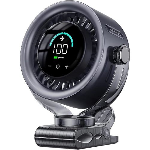 KIMMOO 4000mAh Rechargeable Portable Clip on Fan-100-Speed Touch Control, LED Display, 360° Rotate Quiet Turbo Desk Fan, Small Battery Operated USB Fan for Stroller Bed Travel Camping Golf Gym (Black)