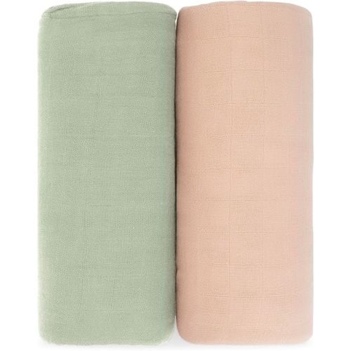 Comfy Cubs Muslin Swaddle Blankets Pack of 2 - 47 x 47 Inch Soft Cotton Baby Blanket Set, Large Multipurpose Wraps for Newborns - Self-Soothing Swaddles for Newborns - Sage & Blush