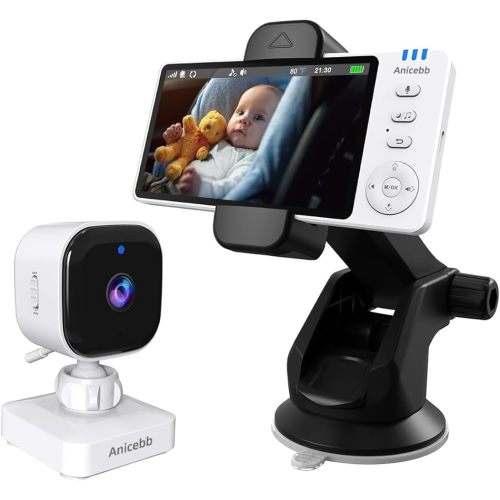 Wireless Baby Car Camera Monitor, 5" Display No WiFi Needed, 1000ft Range with 7H Battery, 360° Rotation & Motion Tracking, 8 Lullabies, No-Red-Light Night Vision, Vehicle & Home Use
