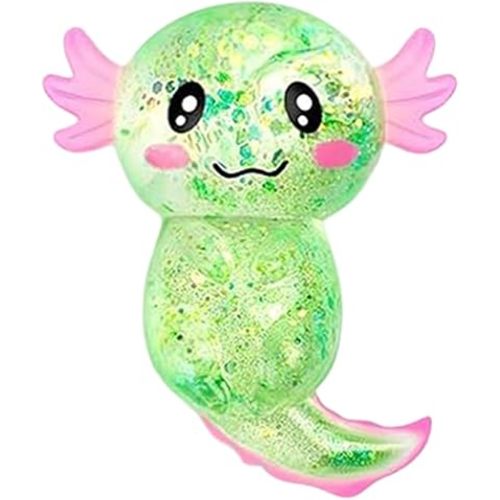 Glitter Axolotls Squishies Toy, Stretchy Axolotls Stress Ball, Soft Squeeze Sensory Fidget Toys for Kids Adults, Cute Easter Basket Stuffers Party Favors Classroom Prizes (Green)