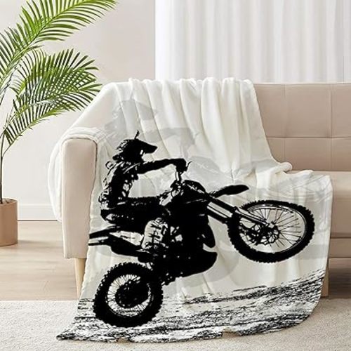 Motorcycles Dirt Bike Super Soft Fleece Throw Blanket - Cozy Flannel Air Conditioning Blanket for Couch Bed - Christmas Thanksgiving Gifts for Kids 50x40 in