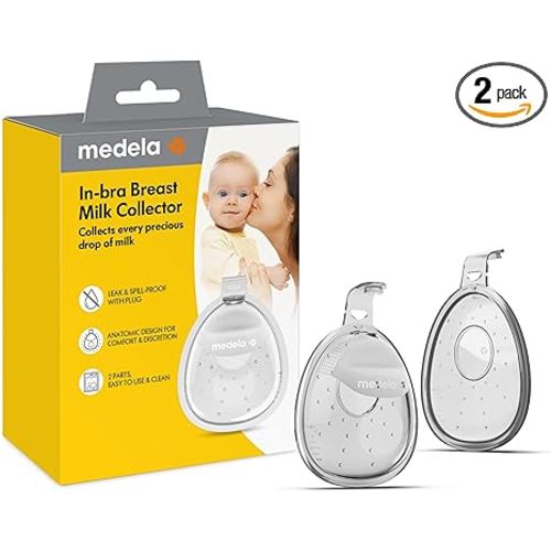 Medela in-Bra Breast Milk Collector, Leak-Proof Wearable Design with Flexible Plug, Anatomic Shape, Made Without BPA, Easy to Clean & Dishwasher Safe, 30 mL Capacity