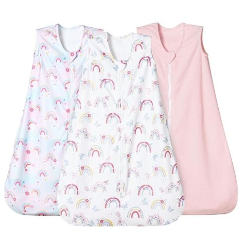 david's kids 3 Pack Micro Fleece Baby Sleep Sack 0-6 Months, Soft Baby Wearable Blankets with 2-Way Zipper, Comfy Sleeping Bags for Infant Newborn Girls Neutral, Small Size, Rainbow
