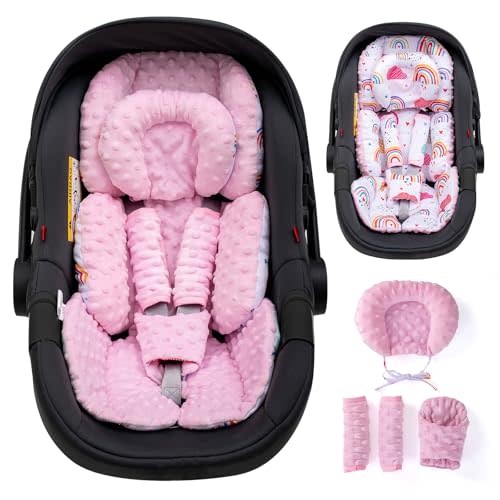 Infant Insert with Extra Headrest & Shoulder Pads, Baby Car Seat Head Neck Body Support, 2-in-1 Reversible Baby Car Seat Cuhsion for Girls Boys, Newborn Carseat Head Support for Stroller, Swing