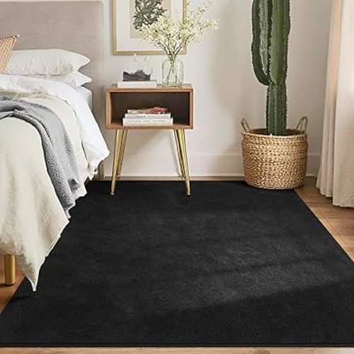 Keeko 4x6 Black Area Rugs for Bedroom, Soft Modern Living Room Rug Indoor Non Slip Low Pile Washable Rug Fluffy Fuzzy Memory Foam Carpets Throw Rugs for Kids Nursery Classroom Dorm Room Decor