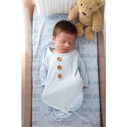 Baby Blue Newborn Baby Knot Gown & Hat Set