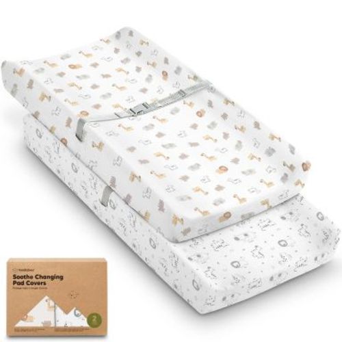 KeaBabies 2pk Soothe Changing Pad Covers for Girl, Boy, Organic Soft Cotton Contoured Diaper Changing Table Pad Covers (KeaSafari)