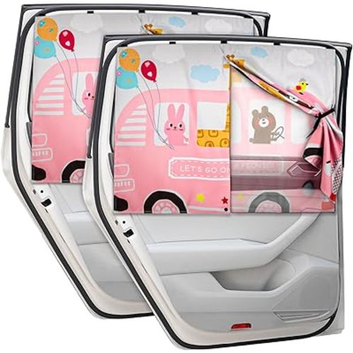 Car Window Shades, 2 PCS Magnetic Double Layer Auto Sun Shade for Side Windows Privacy Full Covers/Half Shade Options Back Car Window Curtains for Baby Protection